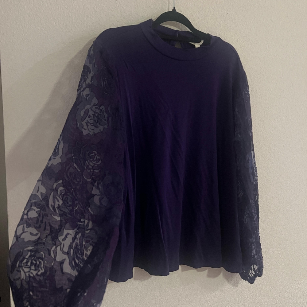 Cato Purple Women's Blouse with Lace Sleeves - Picture 4 of 6